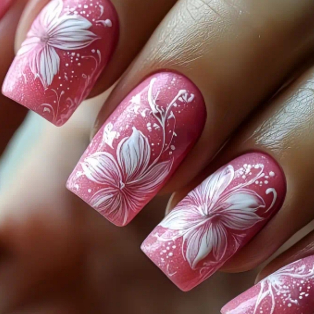 🔥3/$21 Pink Floral Press On Nails